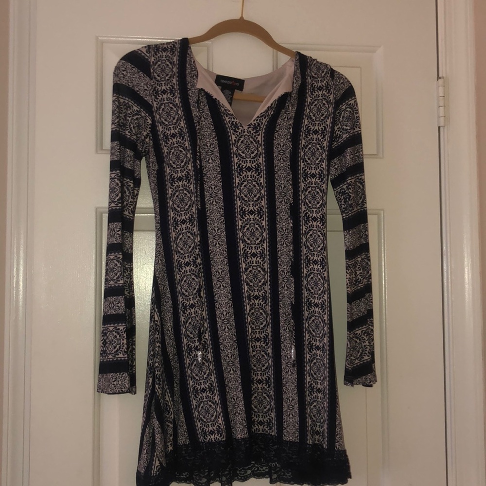 Navy and Cream Patterned Dress